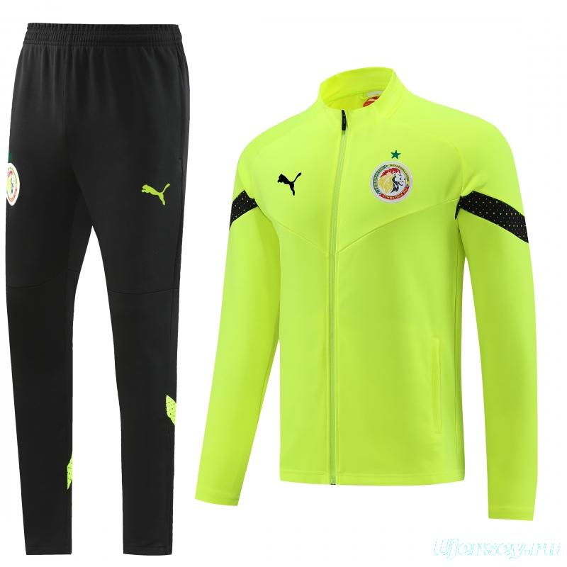 2022 Senegal Fluorescent Yellow Full Zipper Tracksuit