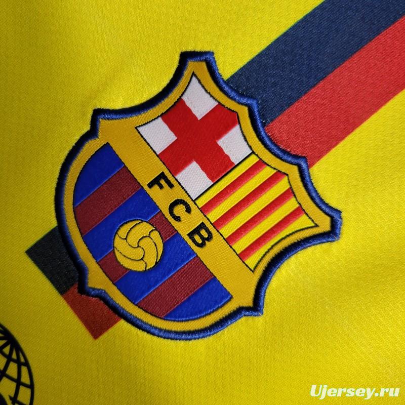 Long Sleeve Retro 08/09 Barcelona Away Yellow Jersey