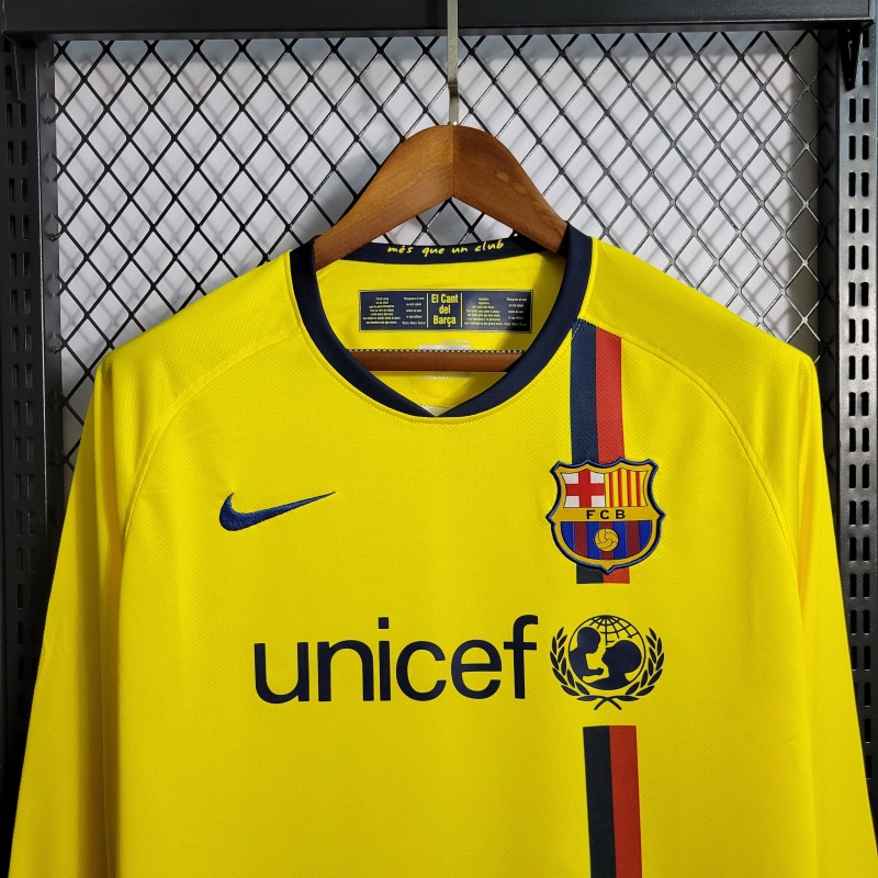 Long Sleeve Retro 08/09 Barcelona Away Yellow Jersey