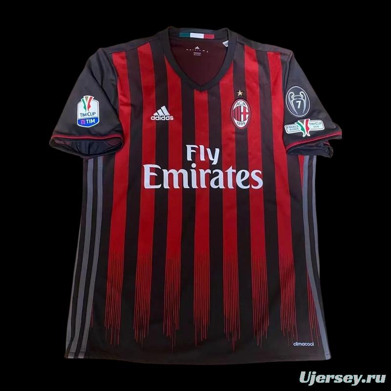 Retro 16 17 AC Milan Home Jersey With Serie A Full Patches