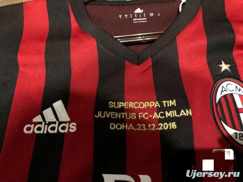 Retro 16 17 AC Milan Home Jersey Supercoppa TIM Juventus VS AC Milan With Supercoppa Full Patch