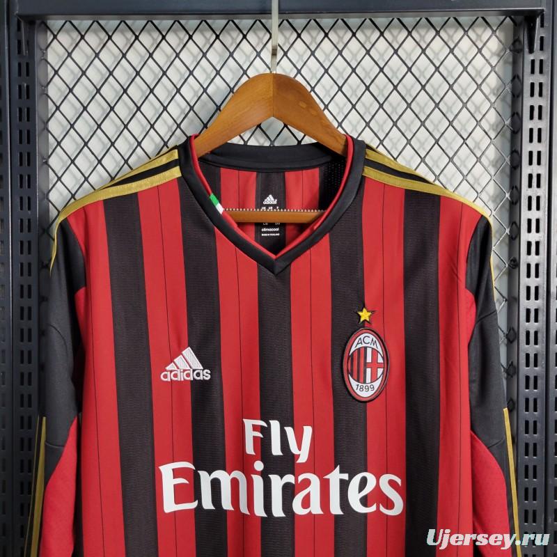 Retro Long Sleeve 2013-14 AC Milan Home Jersey