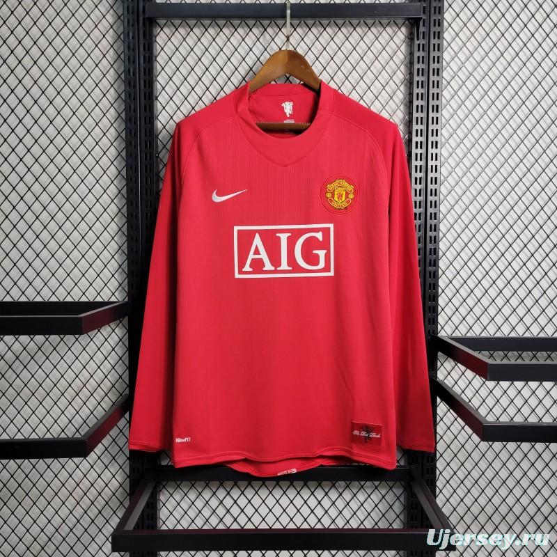 Retro Long Sleeve 07-08 Manchester United Home Premier League Jersey