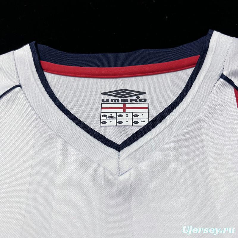 Long Sleeve Retro 2002 England Home Soccer Jersey
