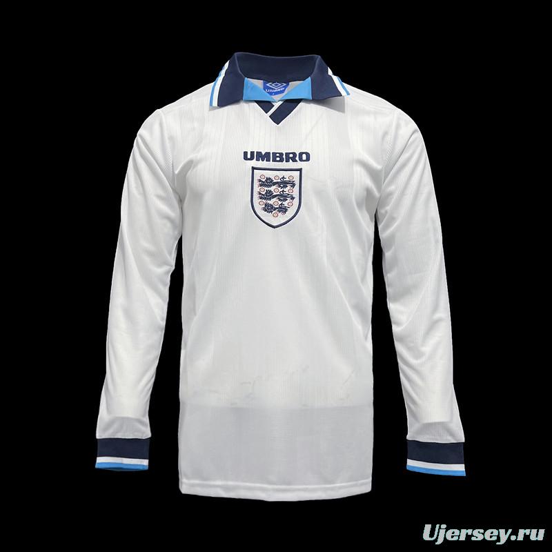 Long Sleeve Retro 1996 England Home Soccer Jersey