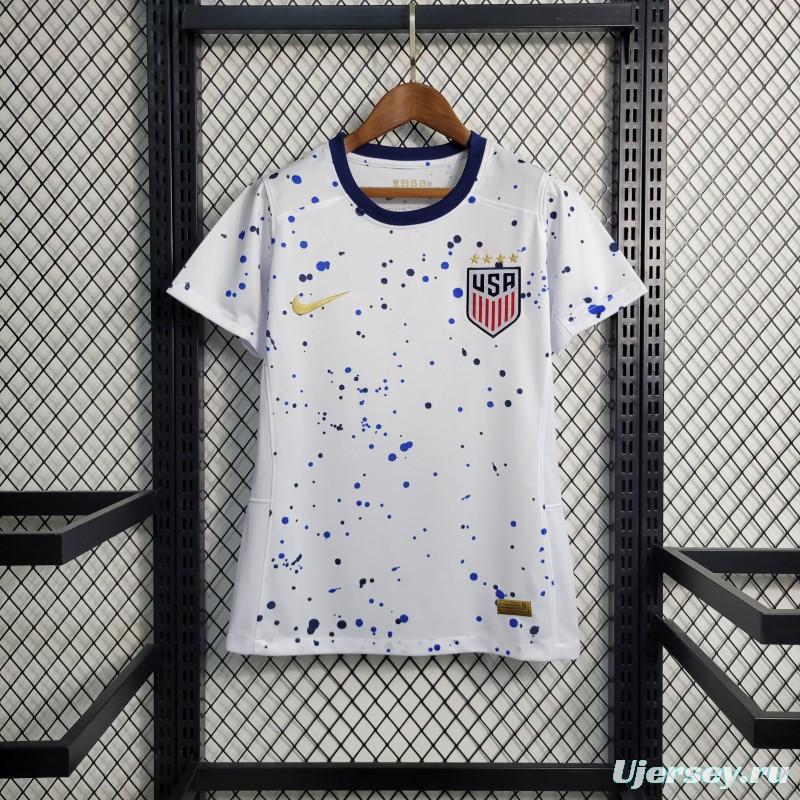 23-24 Women Wear USA Home White Soccer Jersey