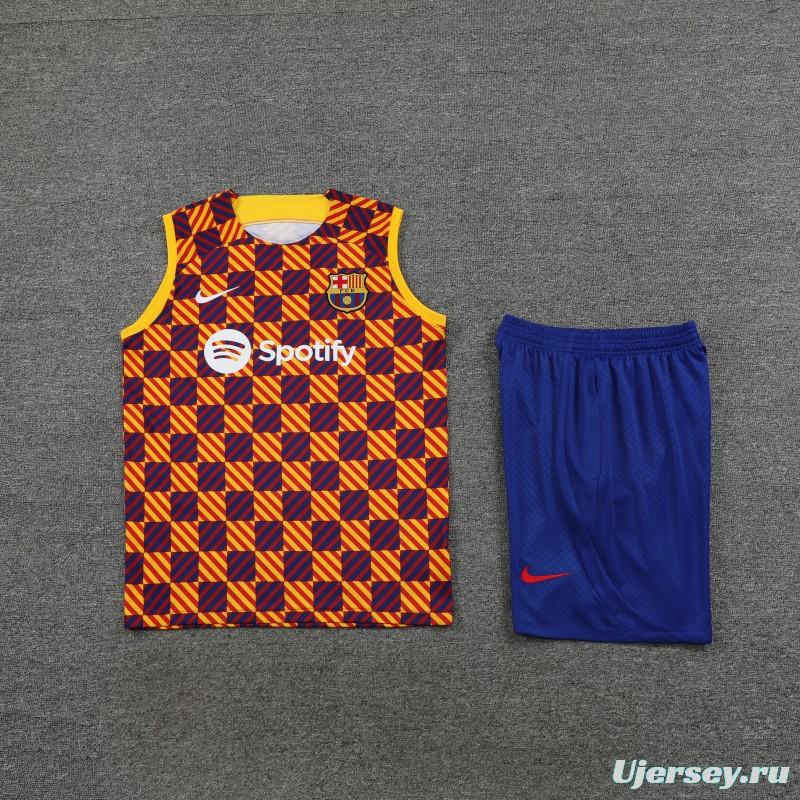 23-24 Barcelona Special Orange Grid Vest Jersey+Shorts