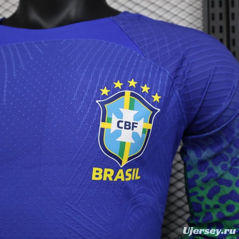 Player Version 2022 Brazil Away Blue Long Sleeve Jersey