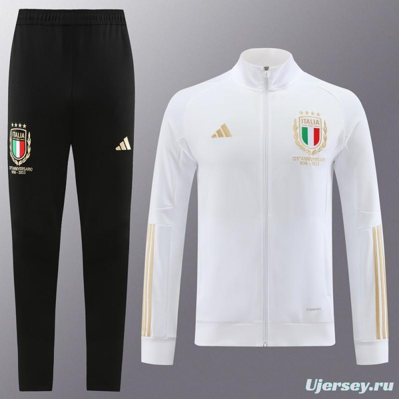 2023 Italy 125th Anniversary White Full Zipper Hooide Jacket+Pants