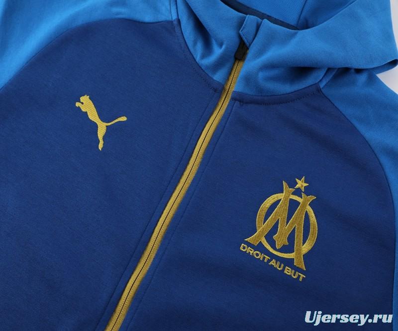 23/24 Olympique Marseille Blue Full Zipper Hoodie Jacket+Pants