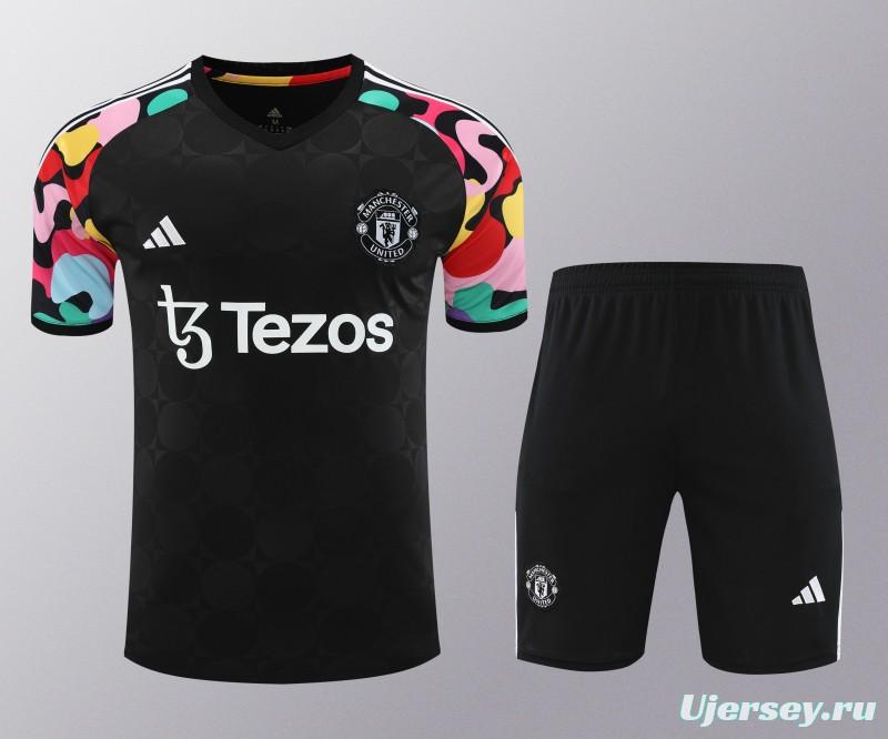 24/25 Manchester United Black Short Sleeve Jeresy+Shorts