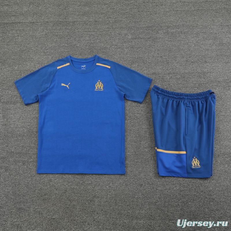 23/24 Olympique Marseille Blue Cotton Short Sleeve Jersey+Shorts