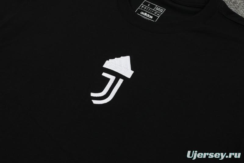 23/24 Juventus Black Cotton Short Sleeve Jersey+Shorts