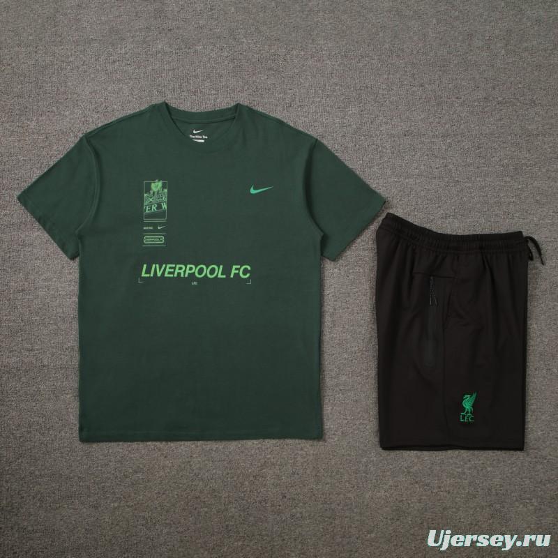 23/24 Liverpool Green Cotton Short Sleeve Jersey+Shorts