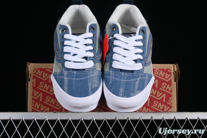 Vans Classics Knu Skool Washed Denim Distressed Vintage Chunky Tongue Skate Shoes - VN0009QCBLK