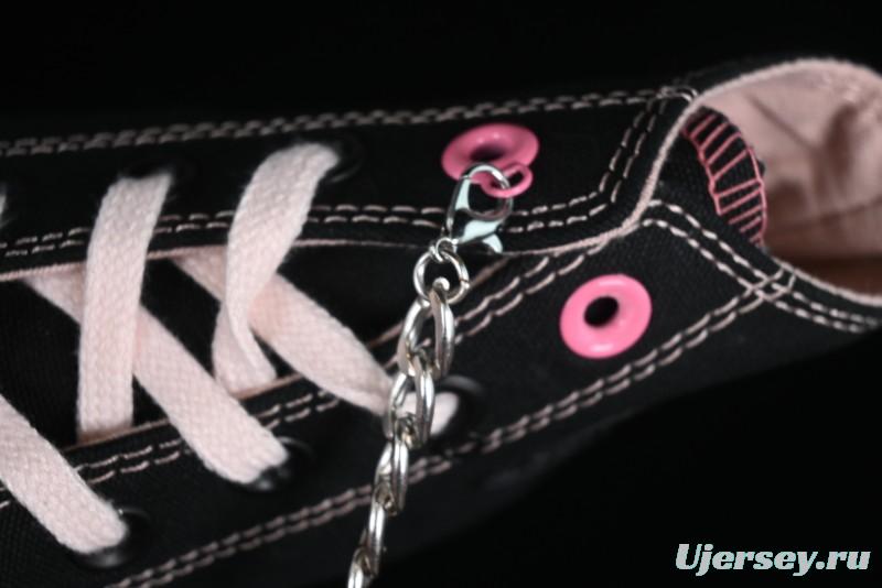 Converse Chuck 70s High Top Canvas Sneakers with Chain Accents in Black & Pink - A09539C