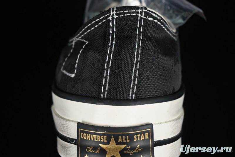 Clot x Fragment Design x Converse Custom Triple Collaboration Low-Top Sneakers with Distressed Black Silk and Brier Pattern - A10925C