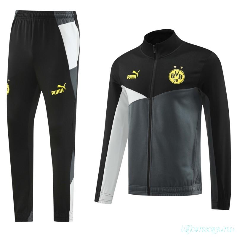 24/25 Borussia Dortmund Grey/Black Full Zipper Jacket +Long Pants