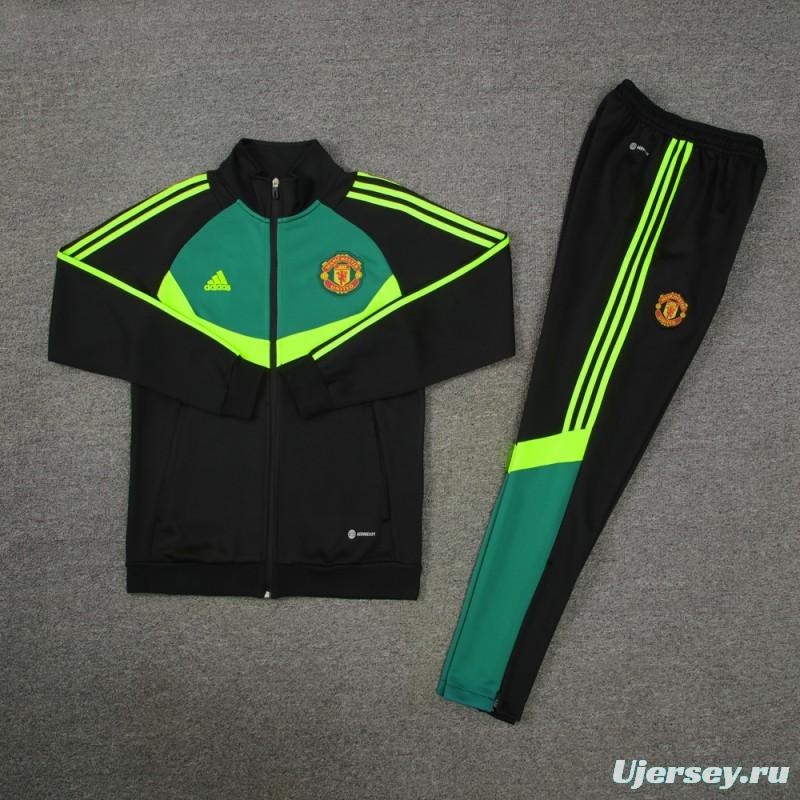 24/25 Manchester United Black/Green Full Zipper Jacket +Long Pants