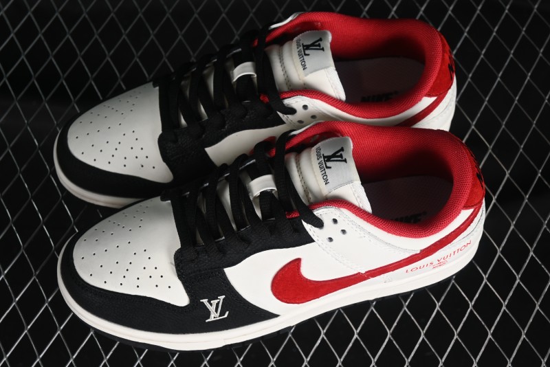 Nike SB Dunk Low LV Collaboration - Beige Black Red Glow in the Dark Anniversary High-End Custom Low-Top Casual Skate Shoes - JH8035-931