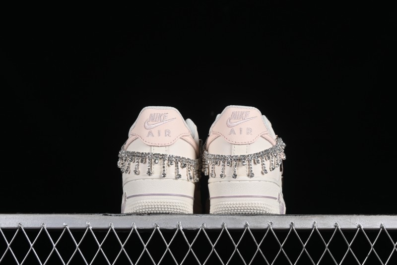 Nike Air Force 1 '07 Low Casual Sneakers in Romantic Pink-Purple with Diamond Chain Accessories - FV1122-333