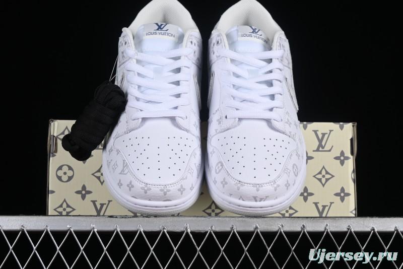 Nike SB Dunk Low Louis Vuitton Collaboration - White Grey Print High-End Custom Low-Top Casual Skate Shoes - LV0526-592