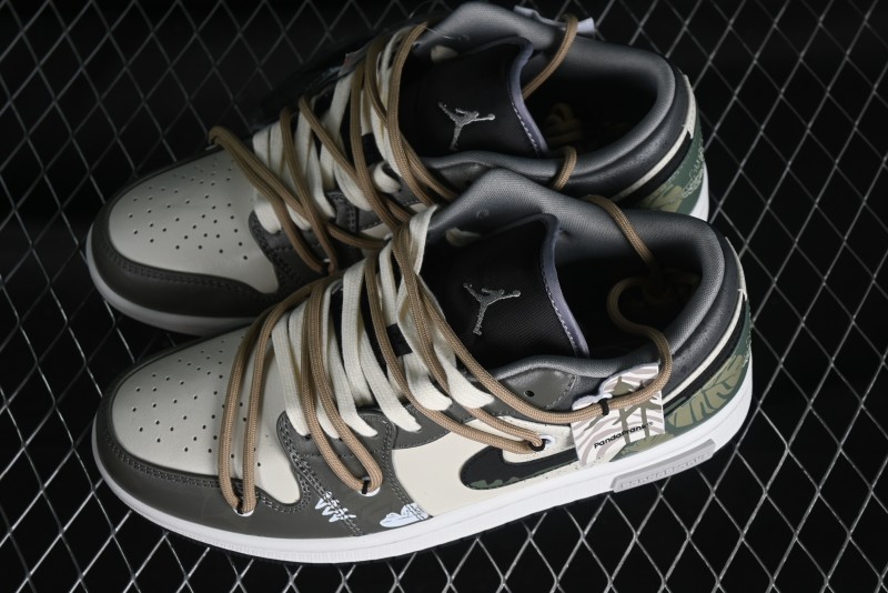 Nike Air Jordan 1 Low Customized Panda Mischief Jungle Adventure Casual Sneakers - 553558-040