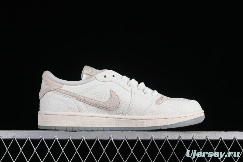 Nike CP3 x Air Jordan 1 Low AJ1 Floral Embossed White Casual Sneakers - FZ0455-200