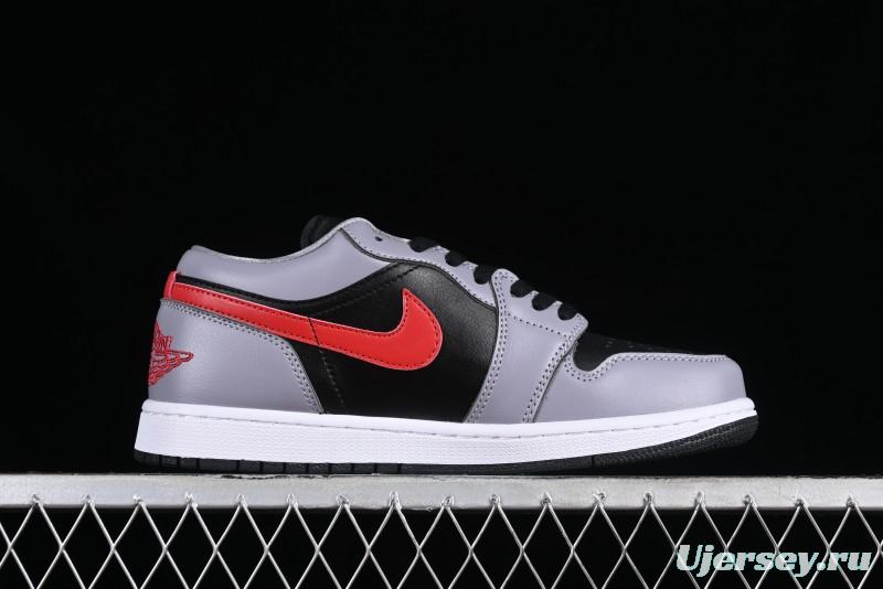 Nike Air Jordan 1 Low AJ1 Basketball Shoes in Grey Black with Red Swoosh - FZ4183-002