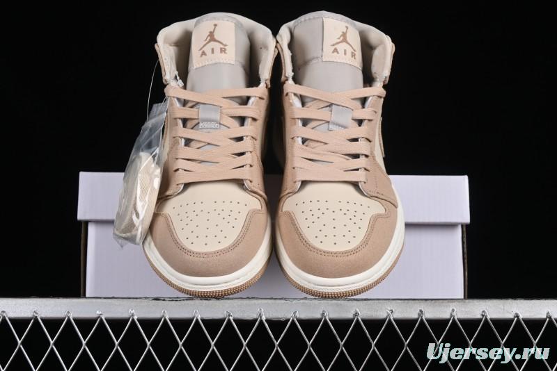 Nike Air Jordan 1 Mid AJ1 Khaki Mid-Top Basketball Shoes - FJ3448-200