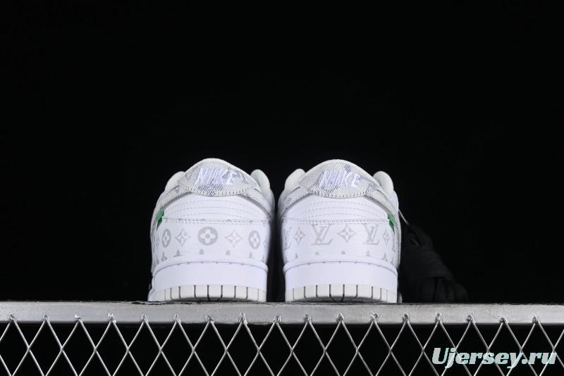 Nike SB Dunk Low Louis Vuitton Collaboration - White Grey Print High-End Custom Low-Top Casual Skate Shoes - LV0526-592