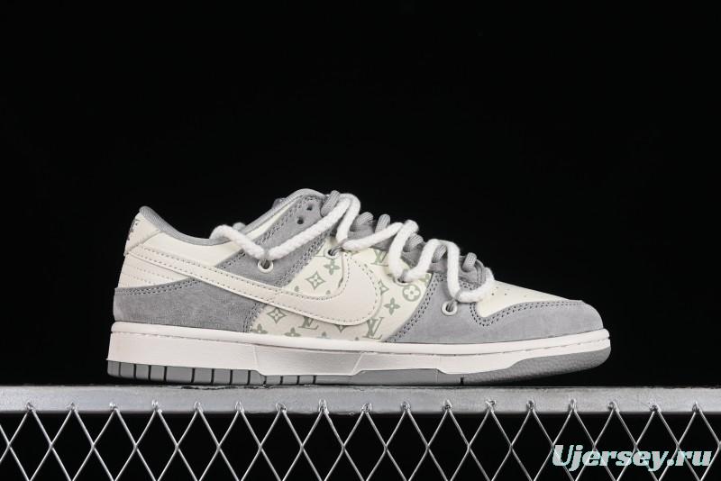 Nike SB Dunk Low LV Collaboration - Beige Grey Strap Pig Suede Anniversary High-End Custom Low-Top Casual Sneakers - SJ2068-237