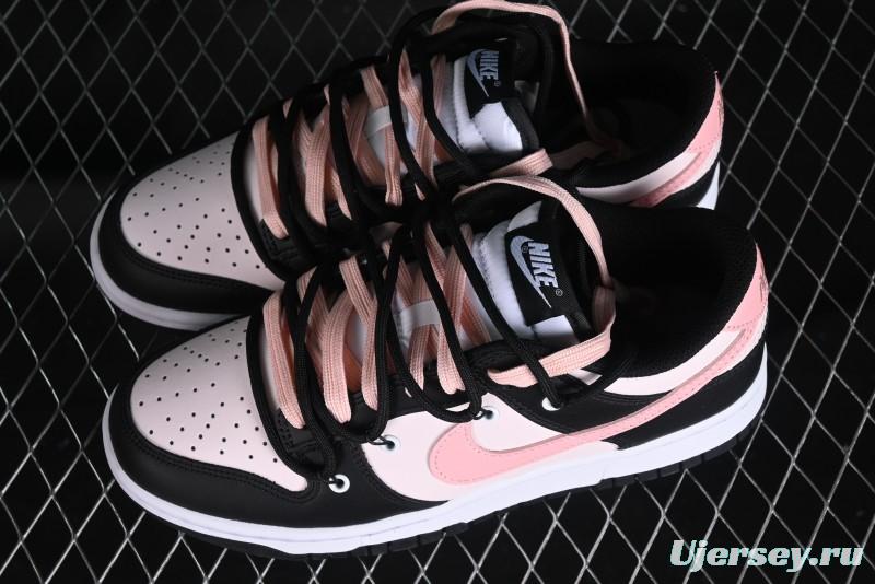 Nike Dunk Low Custom Deconstructed Strap Casual Sneakers in Black Pink - CW1590-100