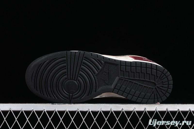 Louis Vuitton x Nike Dunk Low Customized Sneakers - Burgundy with Silver Swoosh SB Low Top Casual Skate Shoes - FC1688-188