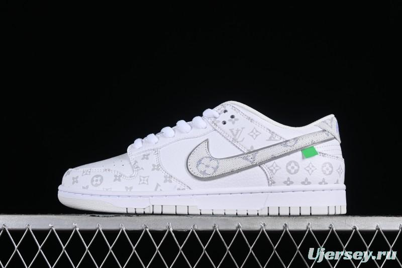 Nike SB Dunk Low Louis Vuitton Collaboration - White Grey Print High-End Custom Low-Top Casual Skate Shoes - LV0526-592