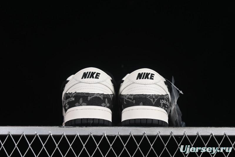 Nike SB Dunk Low LV Collaboration - Black Denim Print Anniversary High-End Custom Low-Top Casual Skate Shoes - SJ2068-238