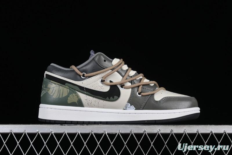 Nike Air Jordan 1 Low Customized Panda Mischief Jungle Adventure Casual Sneakers - 553558-040