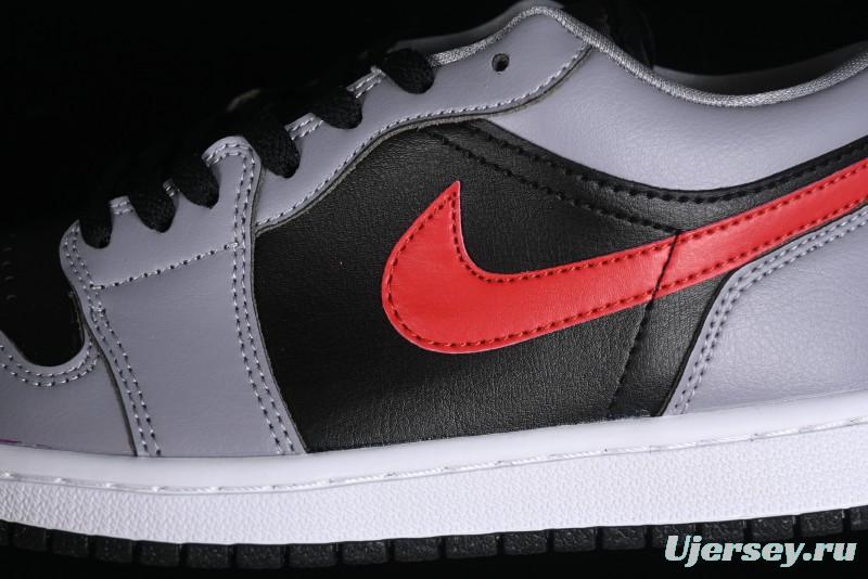Nike Air Jordan 1 Low AJ1 Basketball Shoes in Grey Black with Red Swoosh - FZ4183-002