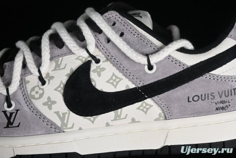 Nike SB Dunk Low LV Collaboration - Grey Pigskin Print Anniversary High-End Custom Low-Top Casual Sneakers - SJ2068-232