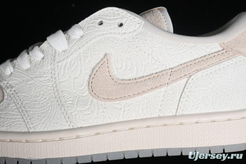 Nike CP3 x Air Jordan 1 Low AJ1 Floral Embossed White Casual Sneakers - FZ0455-200