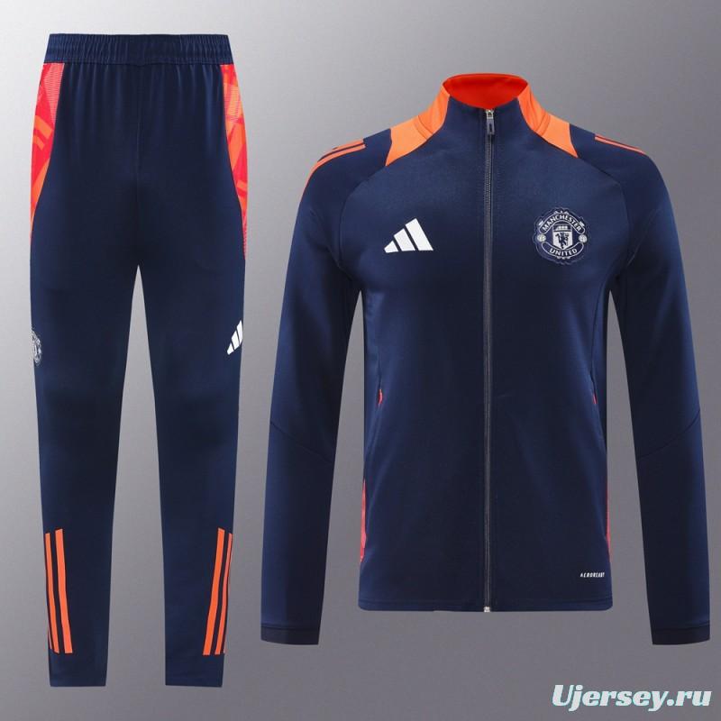 24/25 Manchester United Navy/Orange Full Zipper Jacket +Long Pants