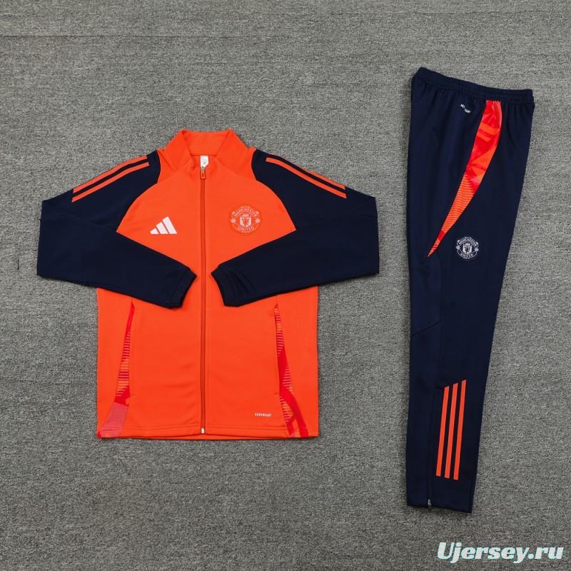 24/25 Manchester United Orange Full Zipper Jacket +Long Pants