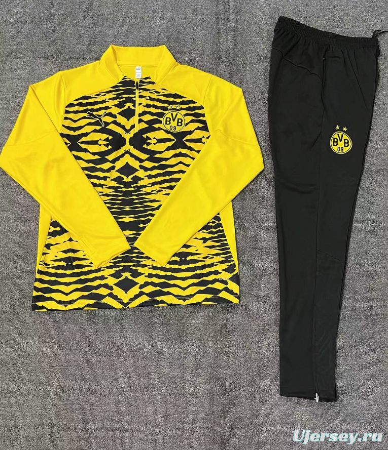 24/25 Kids Borussia Dortmund Yellow/Black  Half Zipper Jacket+Long Pants