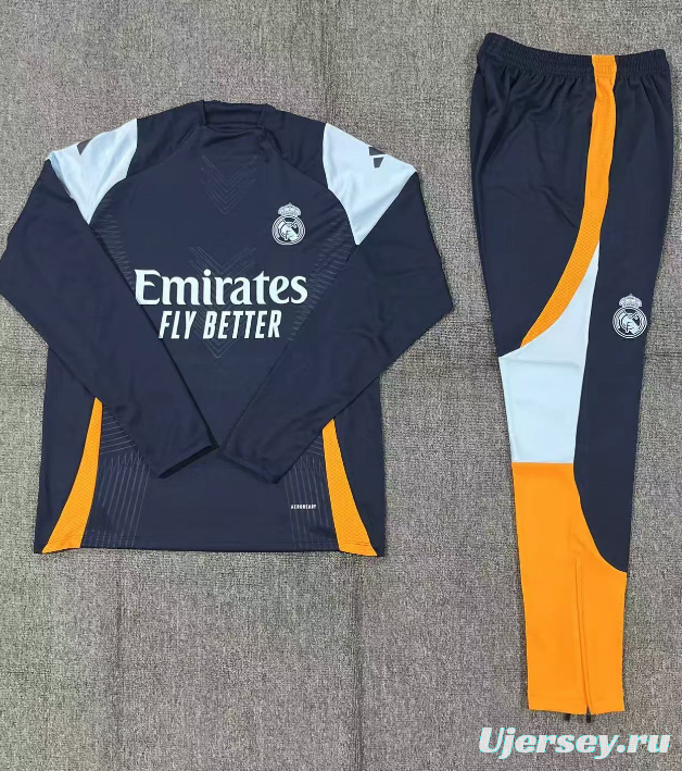 24/25 Kids Real Madrid Navy Half Zipper Jacket+Long Pants