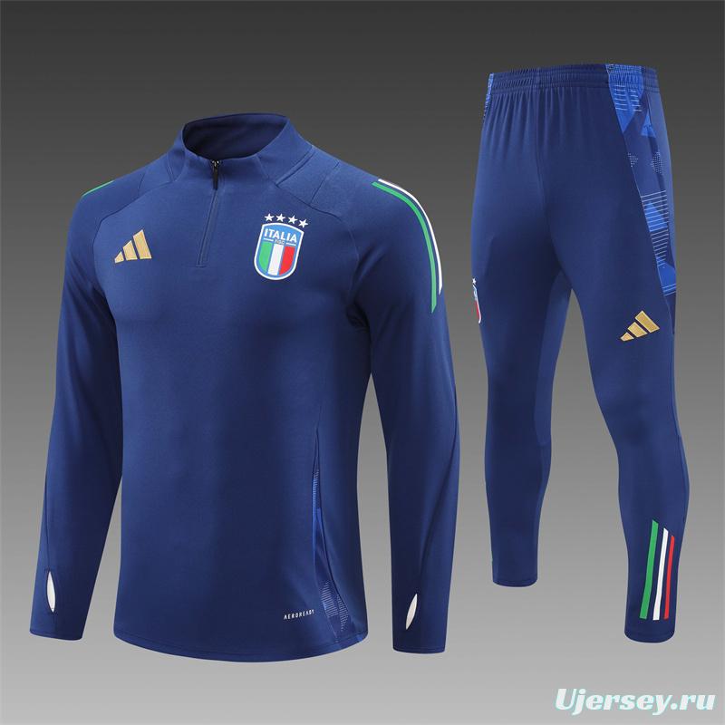 2024 Italy Navy Half Zipper Jacket+Long Pants