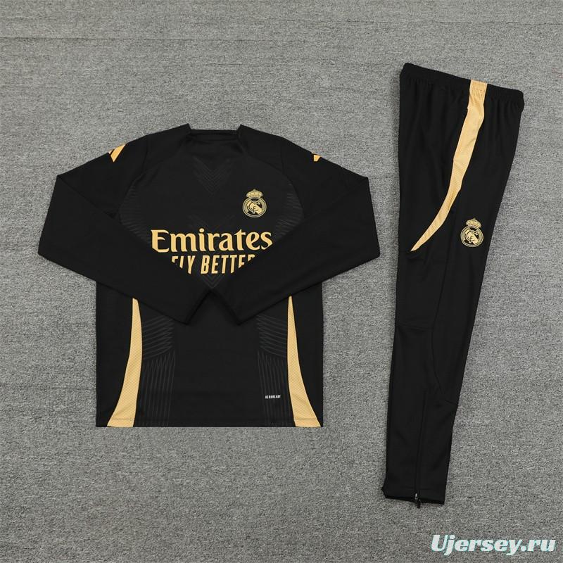 24/25 Real Madrid Black/Golden Half Zipper Jacket+Long Pants