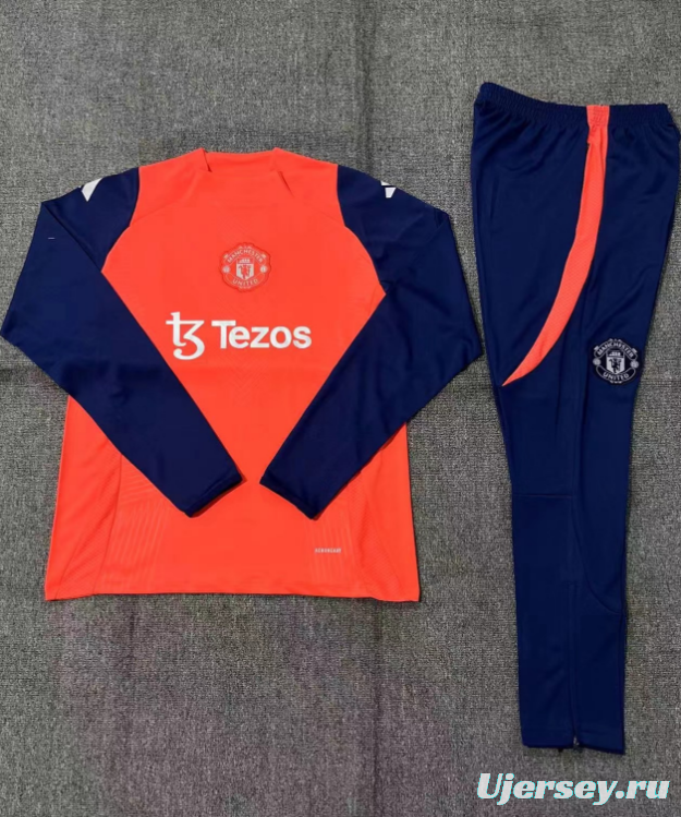 24/25 Kids Manchester United Orange/Navy Half Zipper Jacket+Long Pants