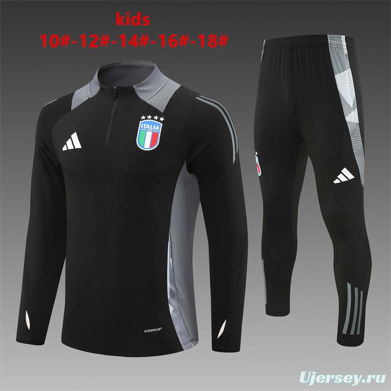 2024 Kids Italy Black Half Zipper Jacket+Long Pants