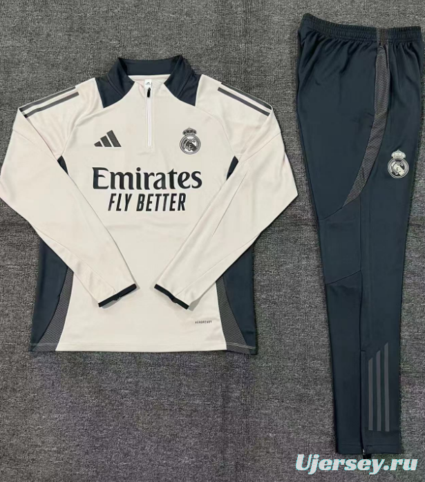 24/25 Kids Real Madrid Khaki Half Zipper Jacket+Long Pants