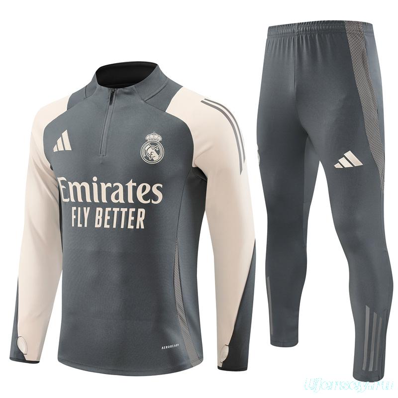 24/25 Real Madrid Grey/Khaki Half Zipper Jacket+Long Pants